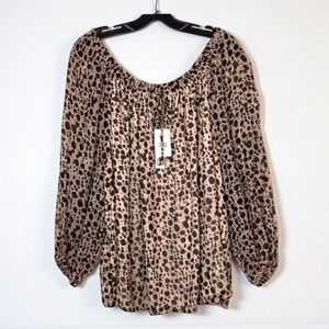 Sanctuary Leopard Print Sheer Fully Lined Pullover Blouse Top 3X